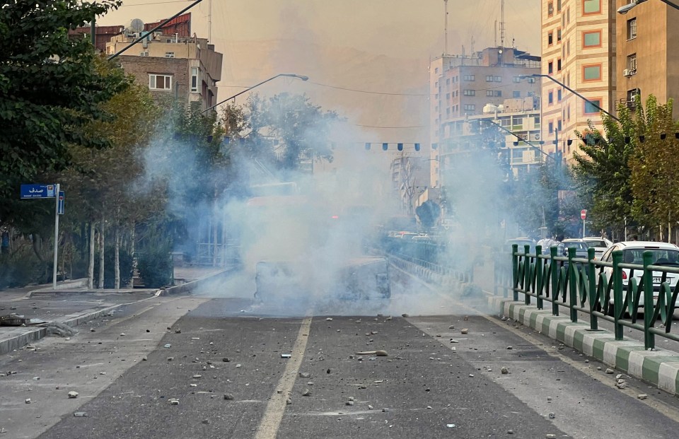 Smoke billowing from a burning bin during a protests in the capital