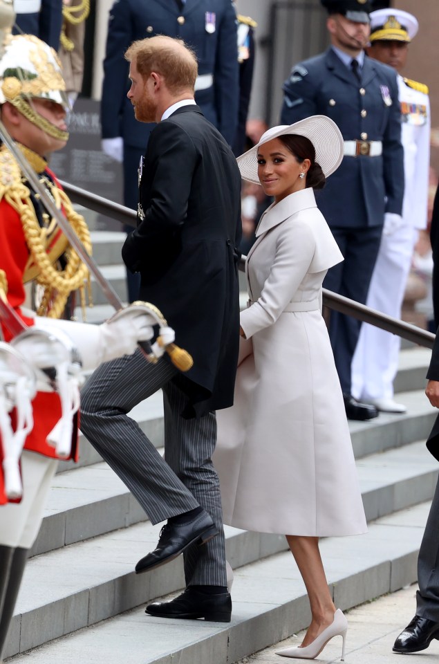 Harry and Meghan on the steps of St Paul's during the Jubilee celebrations in June