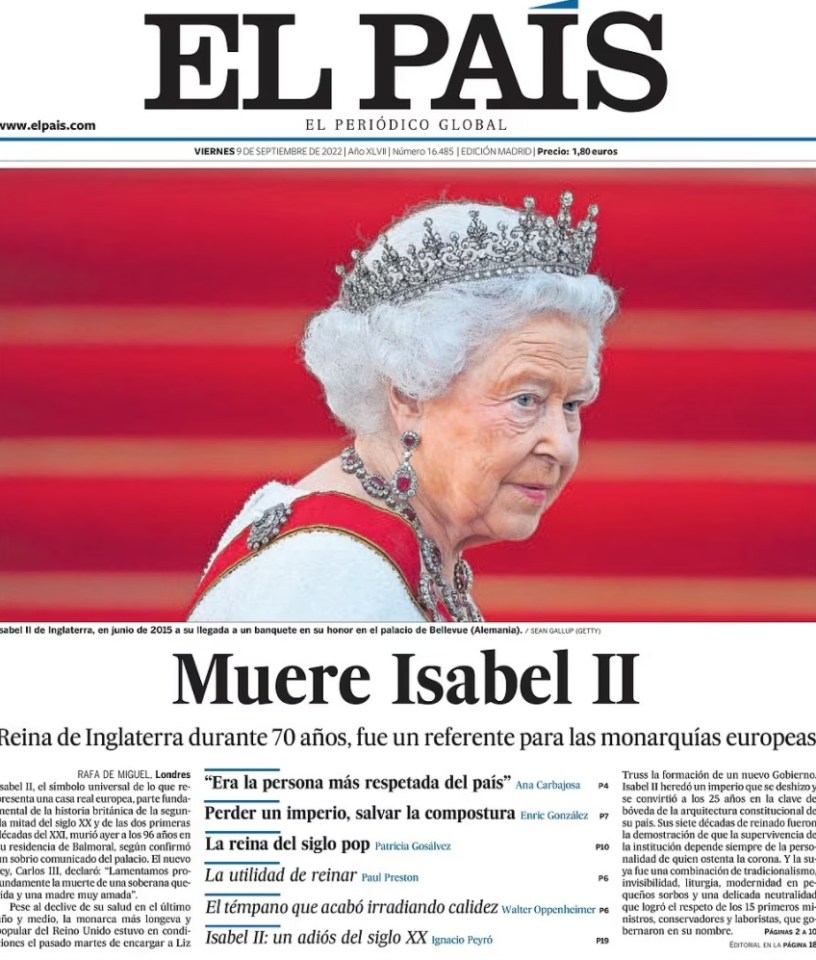 Spanish paper El Pais shared a tribute to the Queen