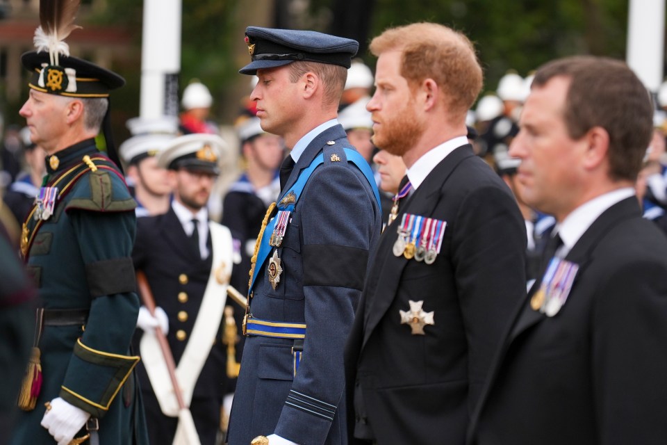 Prince Harry appeared visibly emotional next to Prince William and Peter Phillips