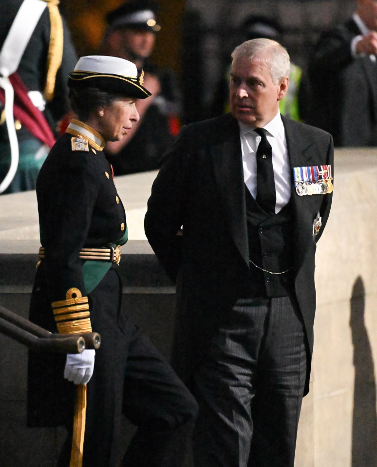 The Duke of York has been visible throughout the mourning period of his mother The Queen - pictured here with Princess Anne in Westminster Hall on Wednesday