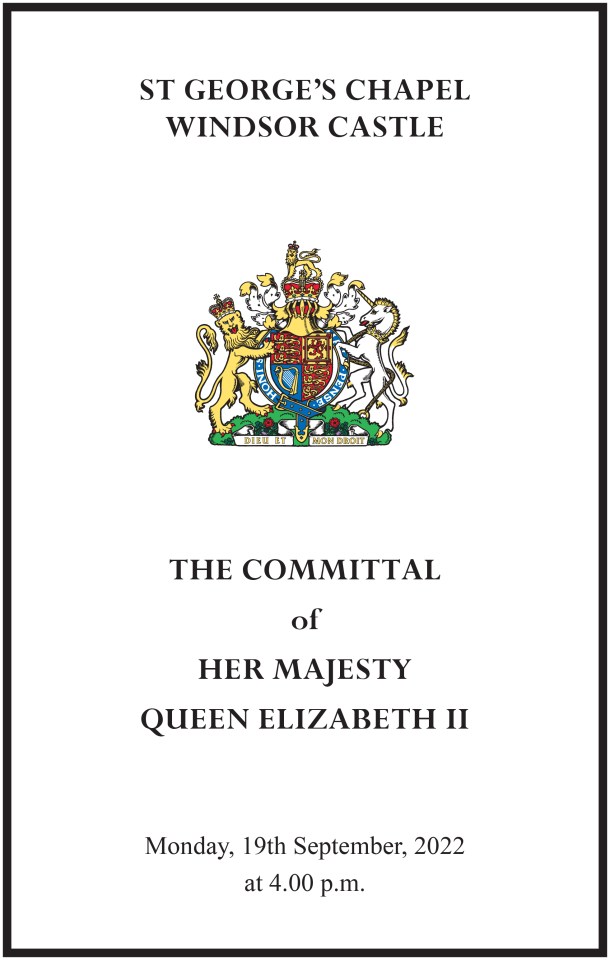 Queen Funeral Order of Service for Windsor