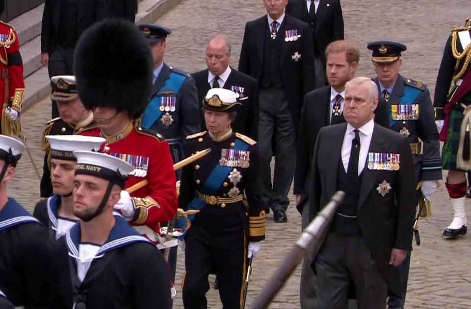 Prince Andrew fought back tears as he followed his mother with Prince Harry behind