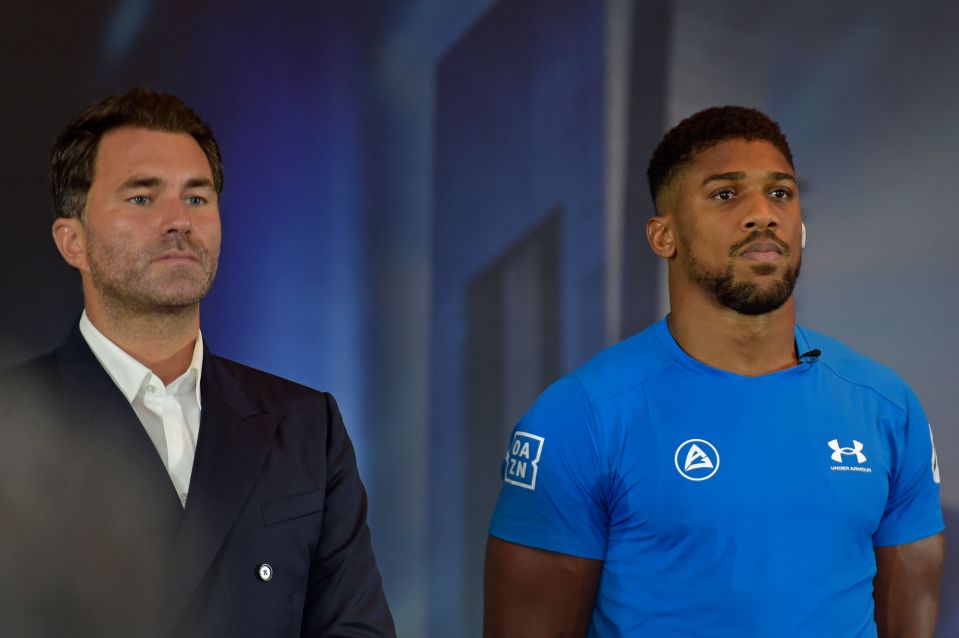 Promoter Eddie Hearn pictured with Anthony Joshua