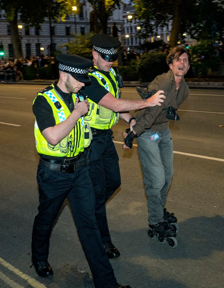 The rollerblader was arrested after nearly colliding with the King's vehicle