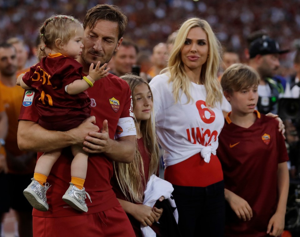 Totti and Ilary, along with their three children, pictured together in 2017 after his last game for Roma