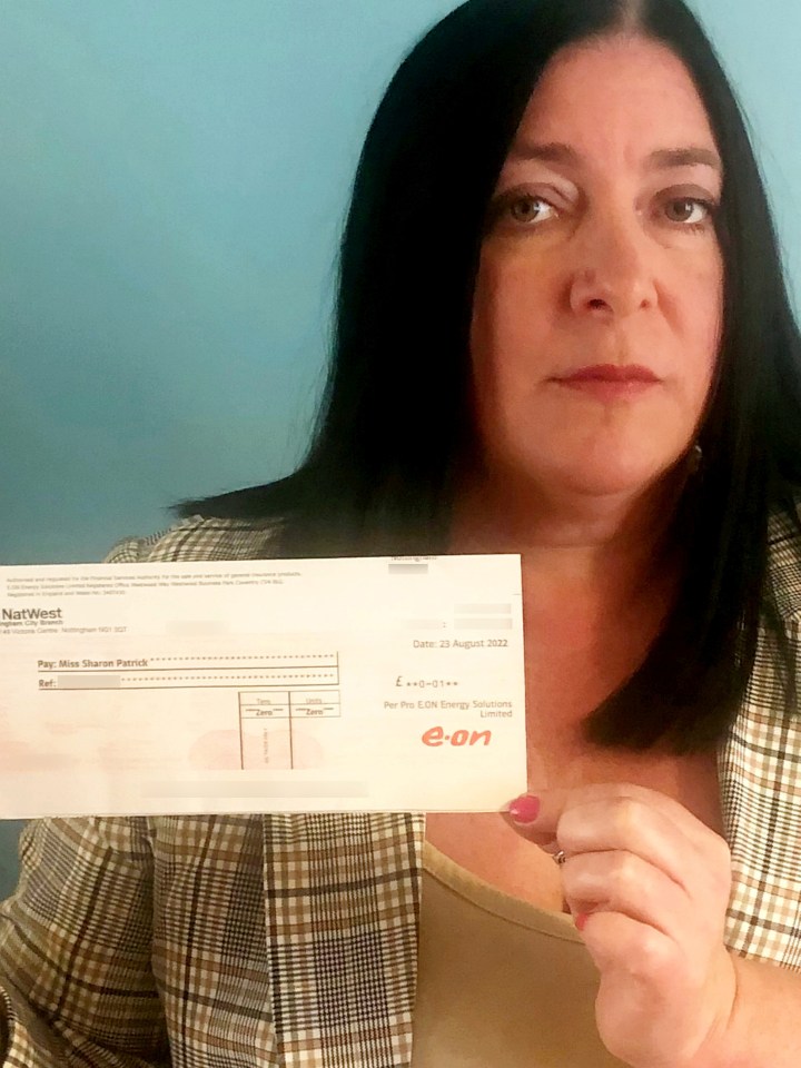 Sharon Patrick, 47, was appalled to discover the cheque was worth just 1p