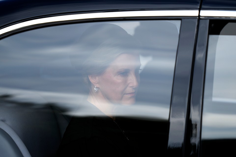 Sophie, Countess of Wessex sits in car during the procession