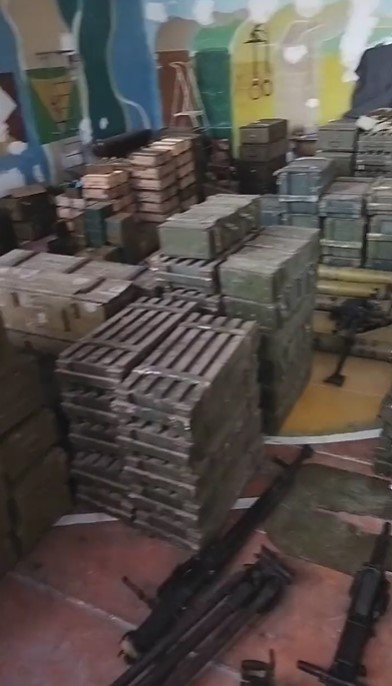 A Ukrainian account showed large stockpiles of ammo and weapons being left behind