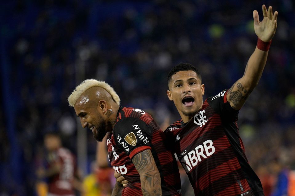 Joao Gomes, right, celebrates alongside former European star Arturo Vidal