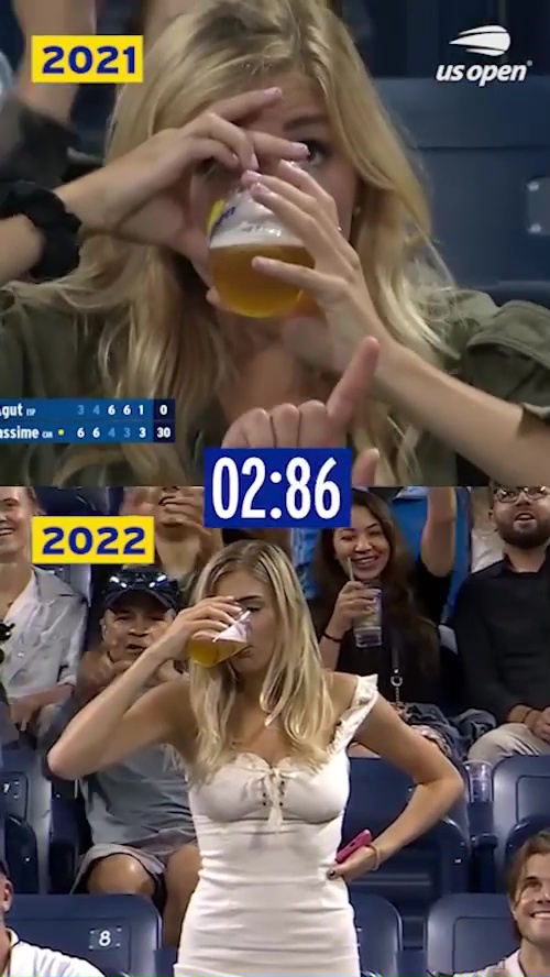 She downed the beer earning applause from the US Open crowd