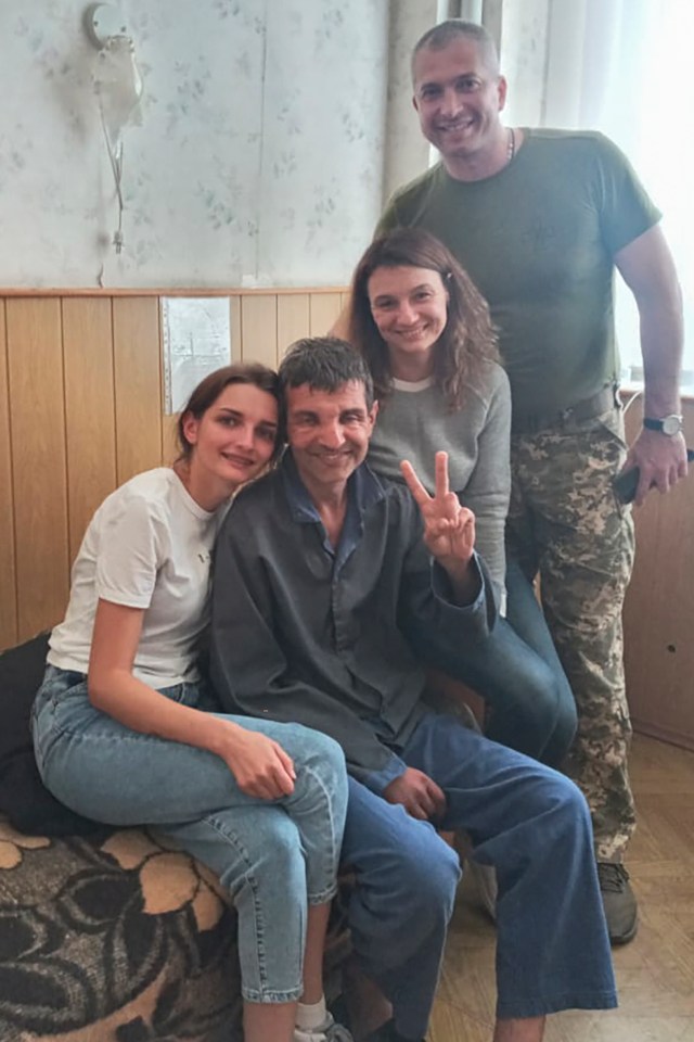 The soldier was reunited with friends and family at a hospital in Chernihiv, Ukraine