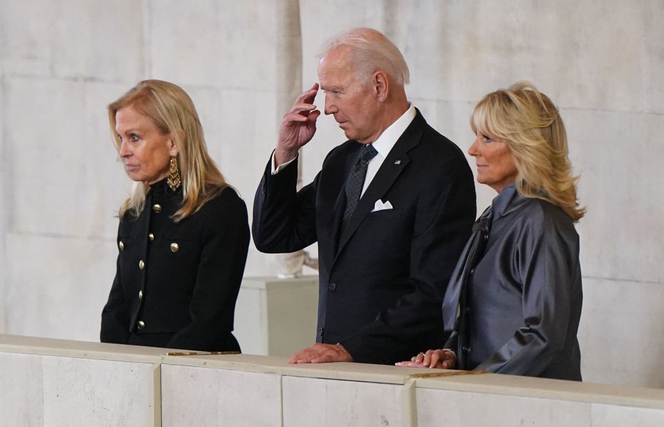 US President Joe Biden and First Lady Jill Biden pay their respects in Westminster Hall