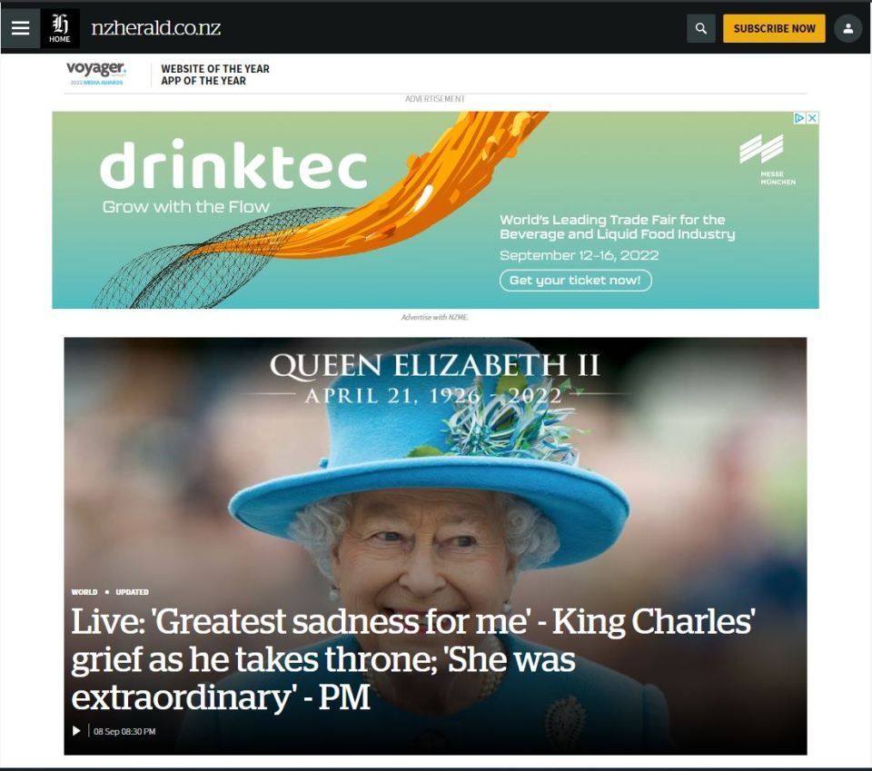 The New Zealand Herald lead on King Charles' tribute