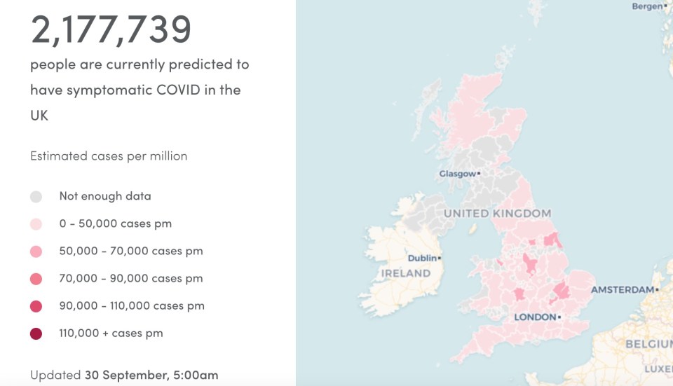 The areas in red show the areas with the highest number of Covid cases