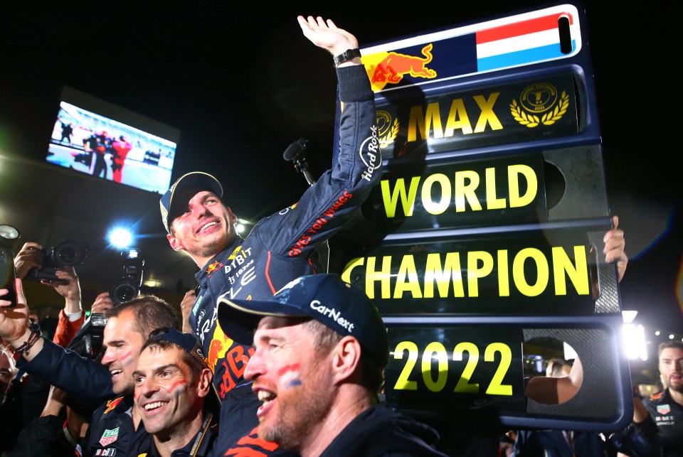 Red Bull mechanics hoisted Max Verstappen onto their shoulders following his victory