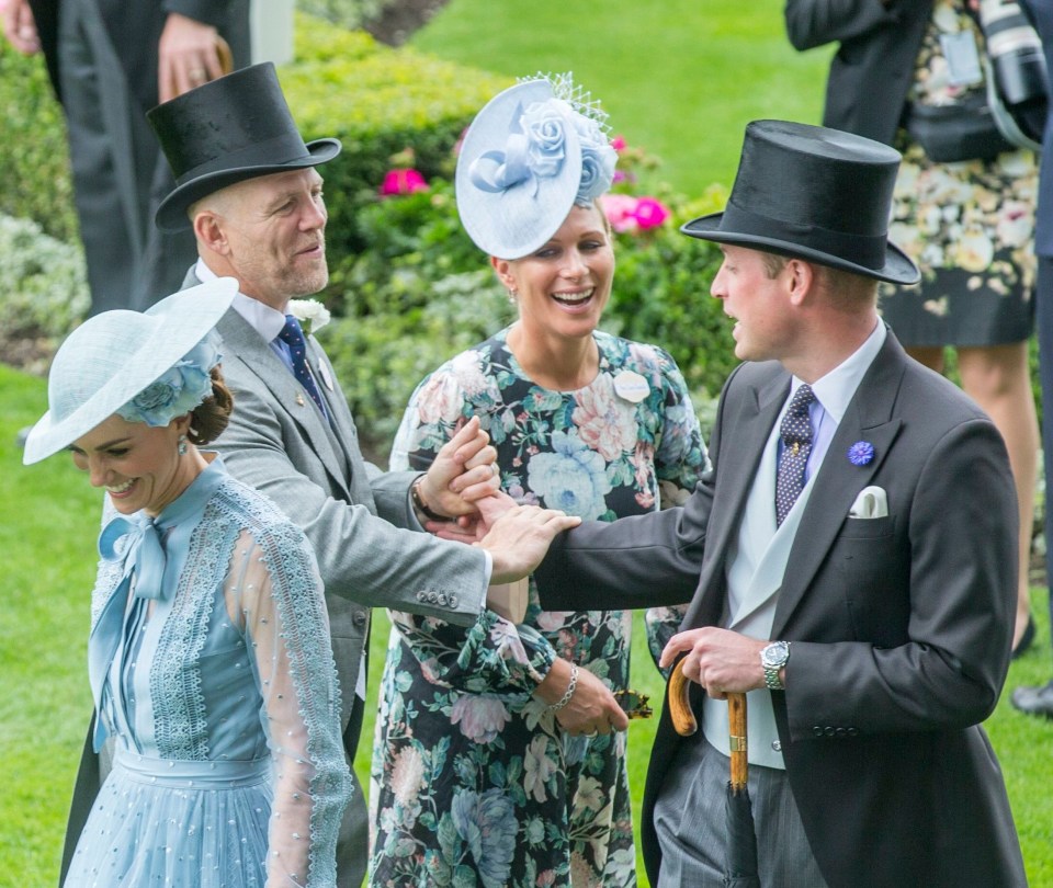 Mike is often pictured sharing a laugh and a joke with top royals, pictured here with Princess of Wales Kate Middleton, wife Zara and Prince William