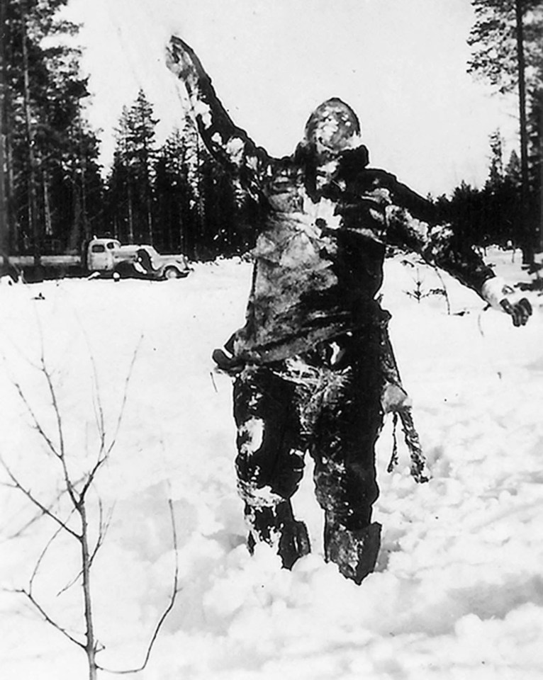 Finnish troops propped up the stiff, frozen bodies of Russian soldiers as warning to the Soviets