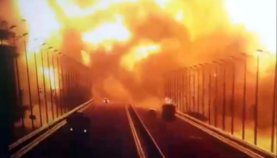 A huge fire broke out on the bridge following the explosion