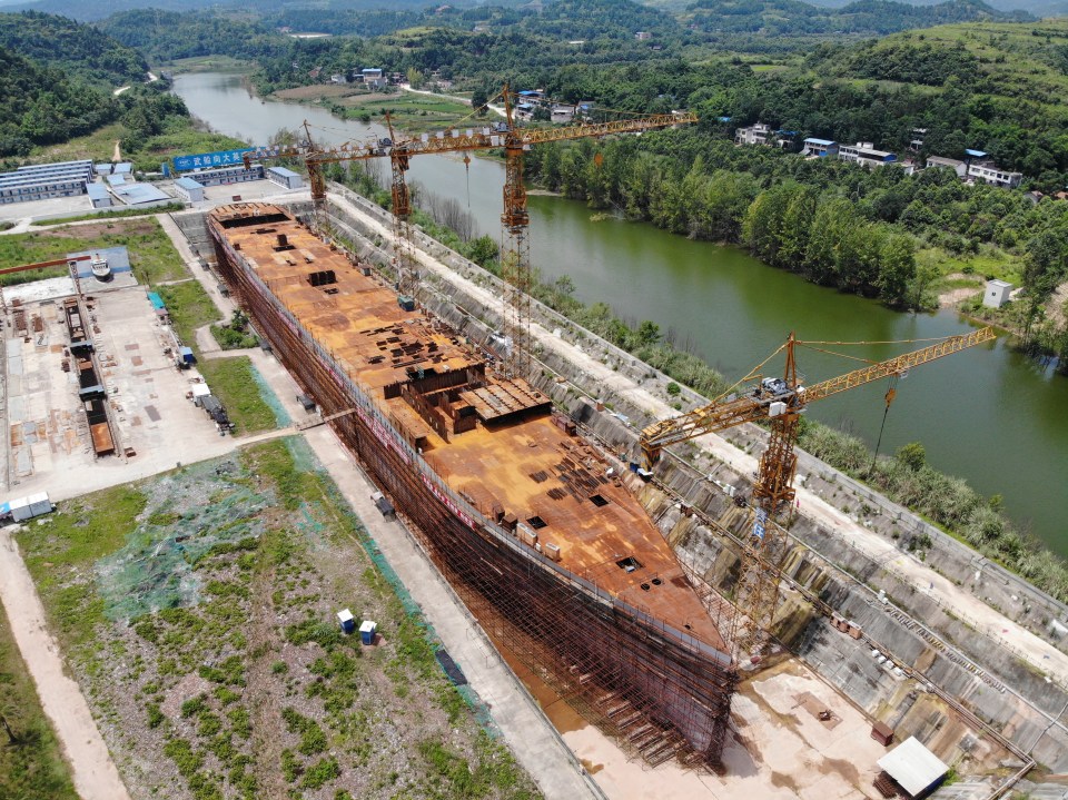 A rusting partly built replica of Titanic