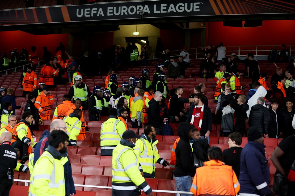 Chaos ensued after the final whistle as PSV fans threw flares and ripped out seats