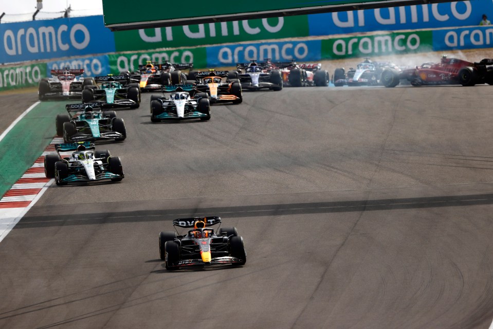 Carlos Sainz spun on the first corner as Max Verstappen opened up a lead