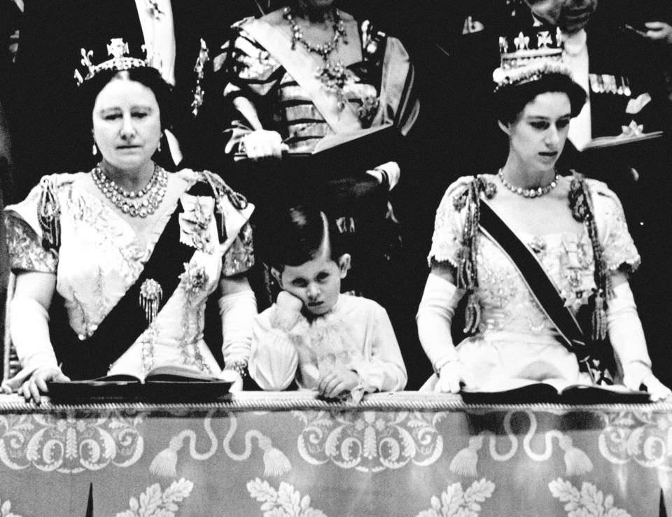 Charles with the Queen Mother and Princess Margaret at the Queen’s coronation