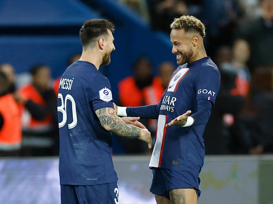 The Argentine is congratulated by pal Neymar