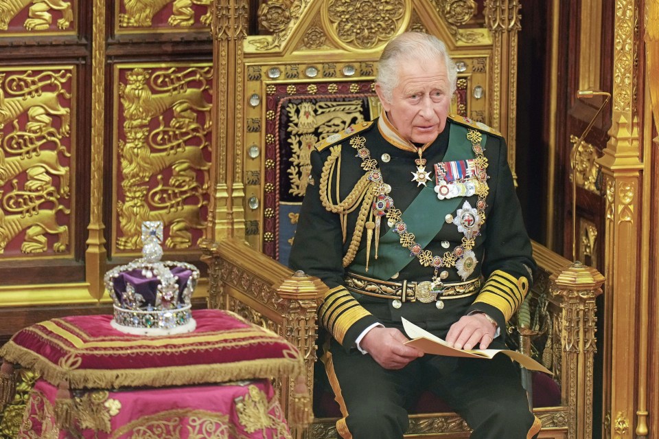 Charles at the State Opening of Parliament in the House of Lords in May 2022