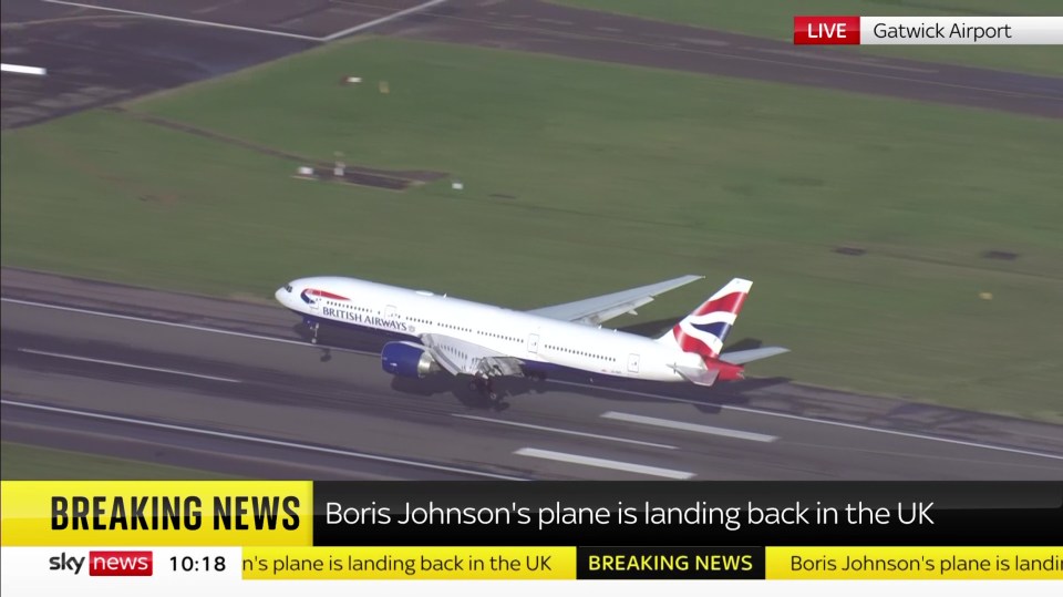 Boris' plane landing back in the UK