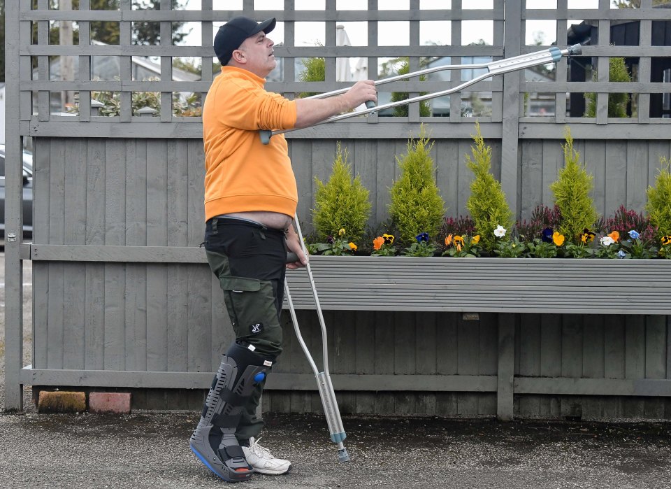 He appeared to gesture with his crutches