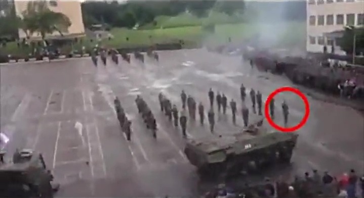 The Russian soldier was participating in a military ceremony when the incident took place