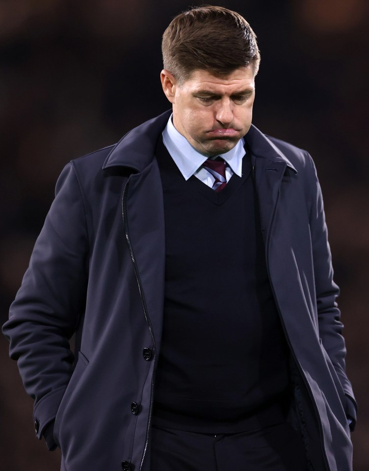 Steven Gerrard looks dejected in his final game as Aston Villa manager