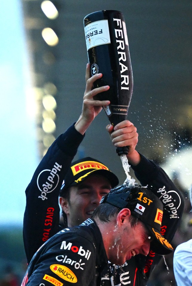 Verstappen was showered with champagne by team-mate Sergio Perez