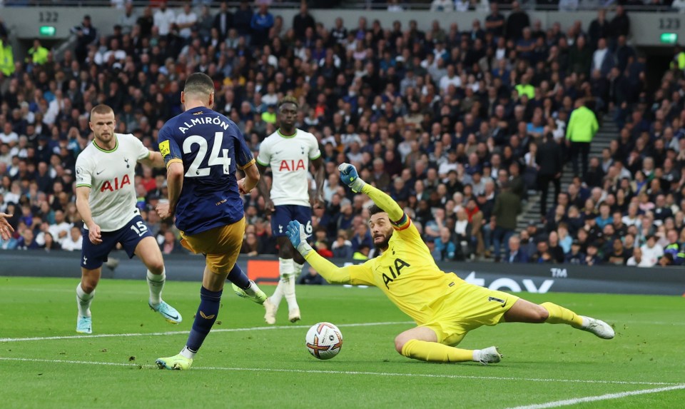 Miguel Almiron slipped the ball under Lloris for 2-0