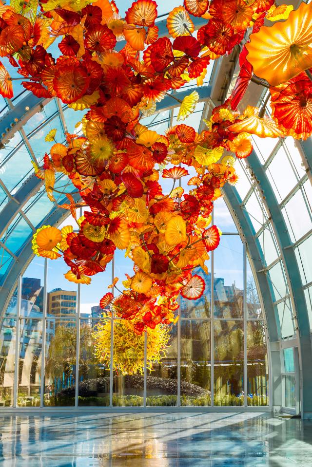 The Chihuly Garden and Glass exhibition next door features exquisite glass structures by artist Dale Chihuly