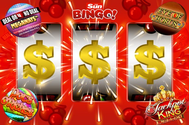 a sun bingo advertisement with a slot machine