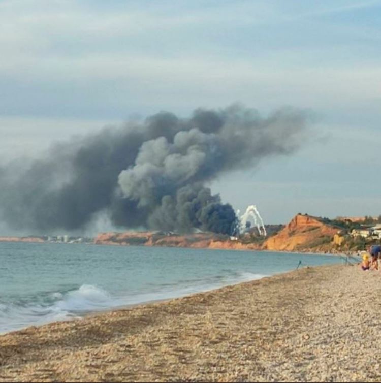 Plumes of smoke were seen rising from the airbase in occupied Crimea