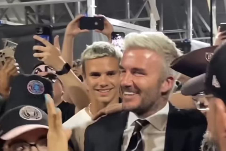 David Beckham and son Romeo looked like twins with bleached platinum blond hair as they celebrated a huge moment