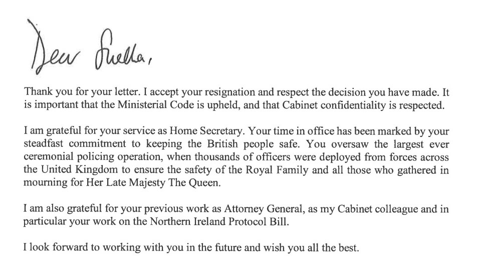 The PM's answer to Ms Braverman's letter