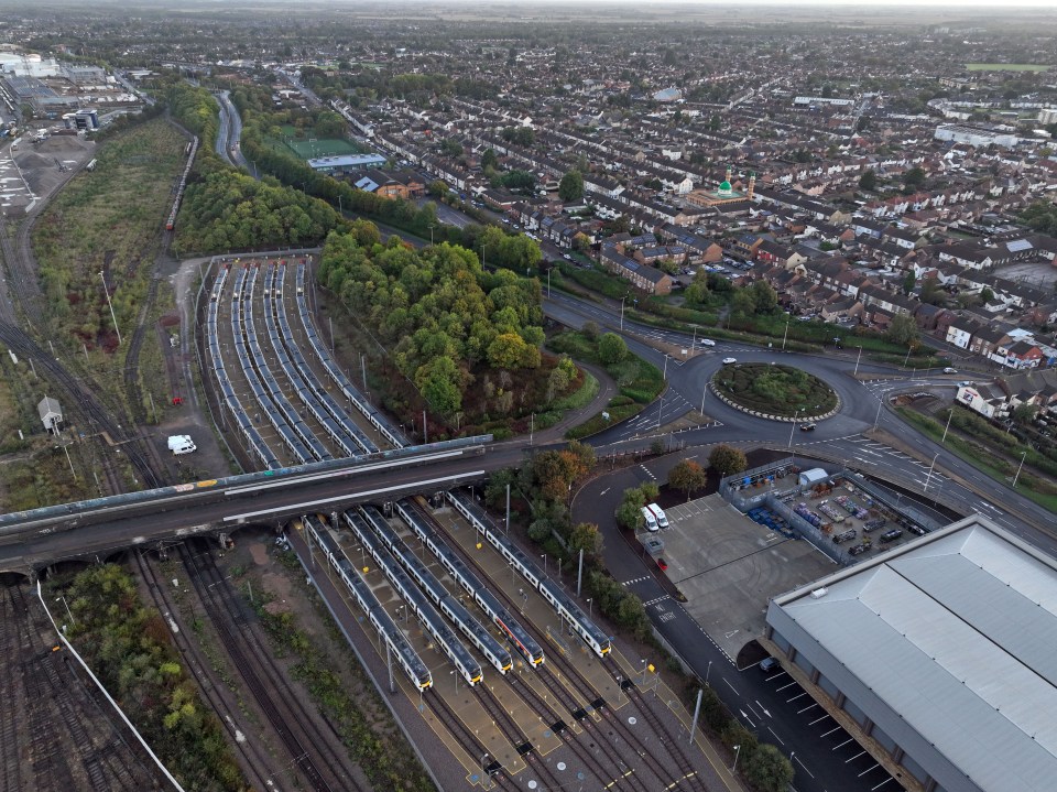 Trains lined up in Peterborough today amid another nationwide rail strike