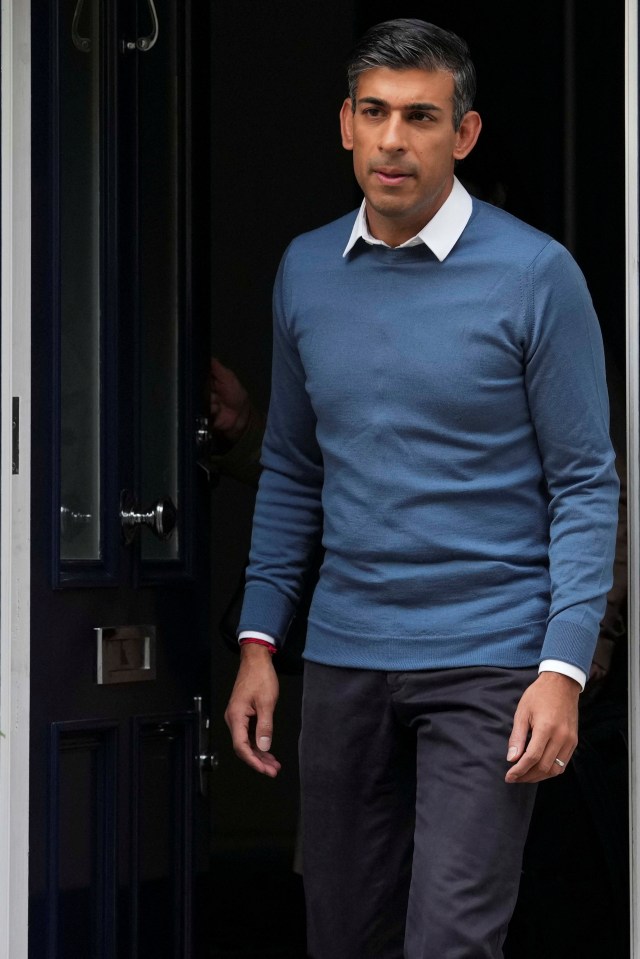 Rishi Sunak, leaving home today, currently holds a lead over Boris Johnson in a bid to become PM