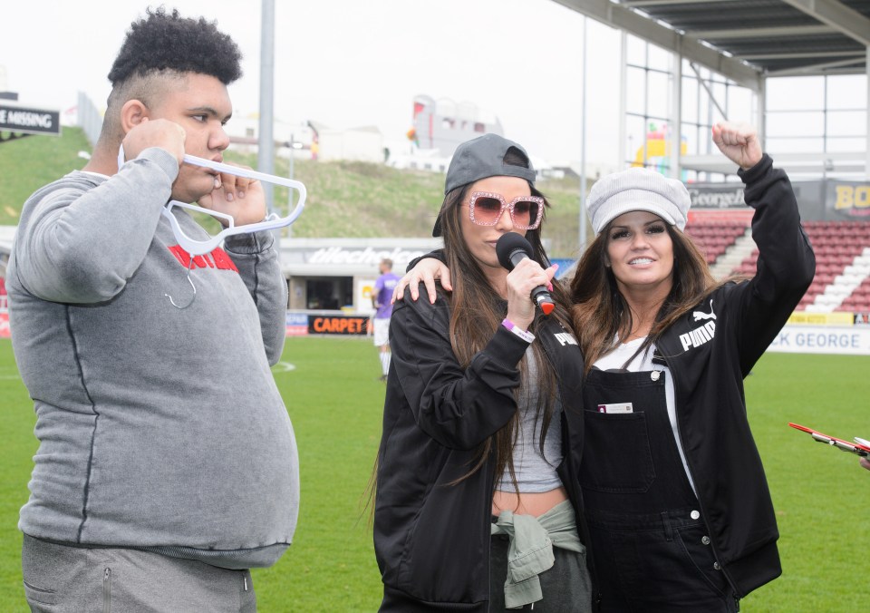 The pair, pictured with Katie's son Harvey, at the Sellebrity Soccer Charity football game in 2018