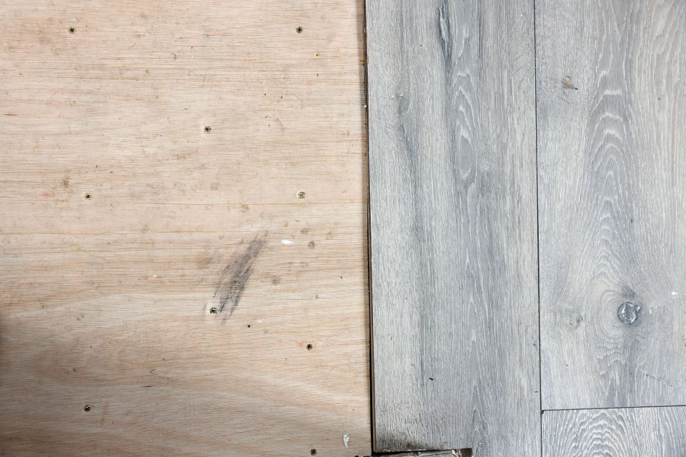 The remaining laminate boards next to the bald spot