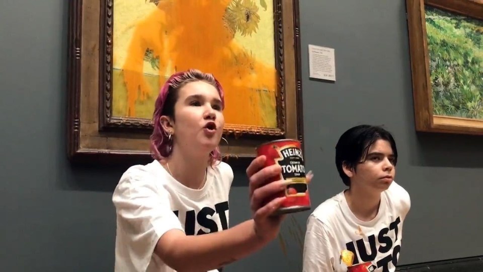 Just Stop Oil protestors throw soup over Van Gough’s Sunflowers at the National Gallery