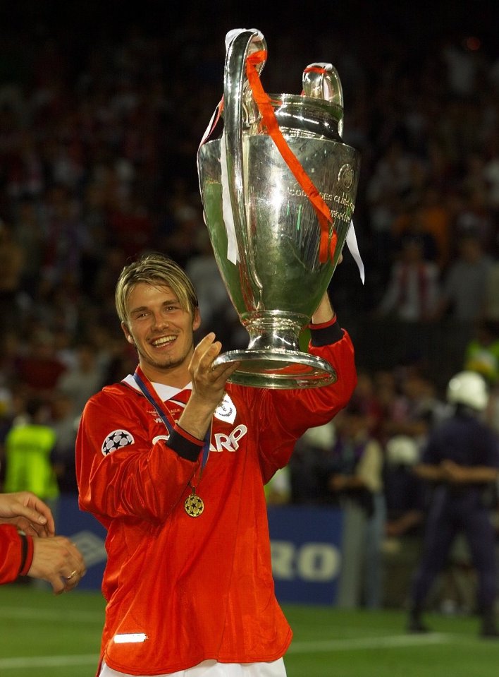 David Beckham with the Champions League trophy in 1999