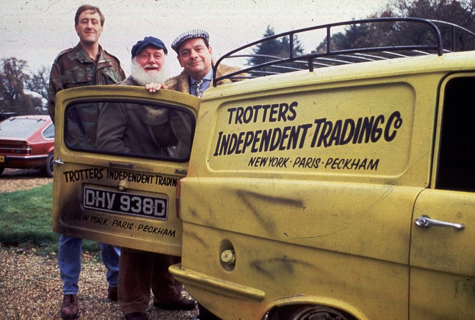 Del Boy, Rodney and Uncle Albert with the family's iconic Reliant Regal three-wheeler van