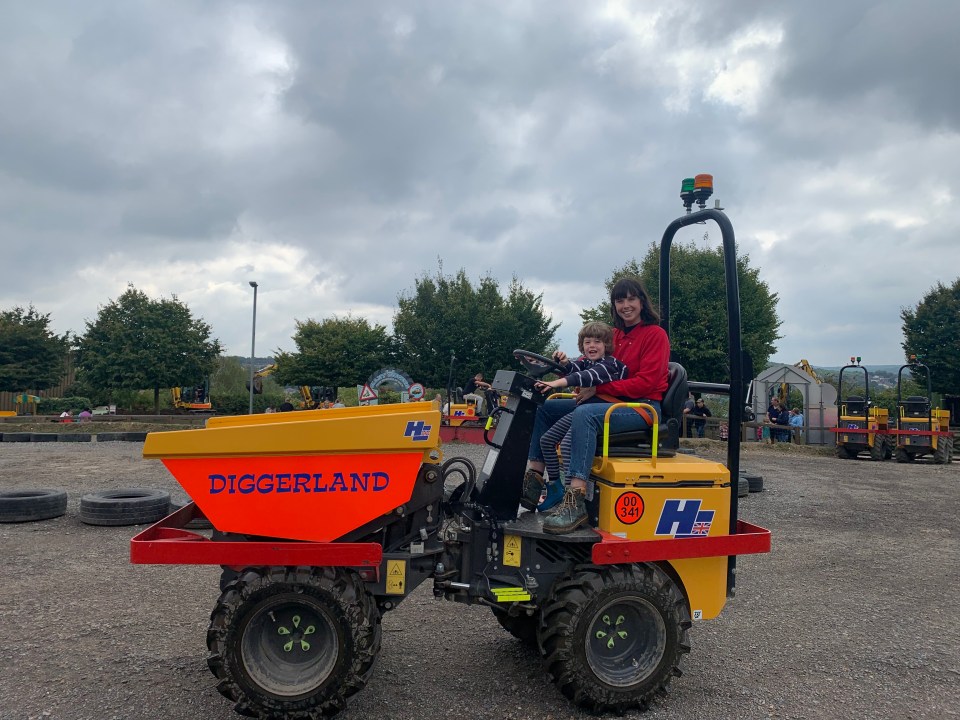 Caroline and her son at Diggerland theme park in Kent