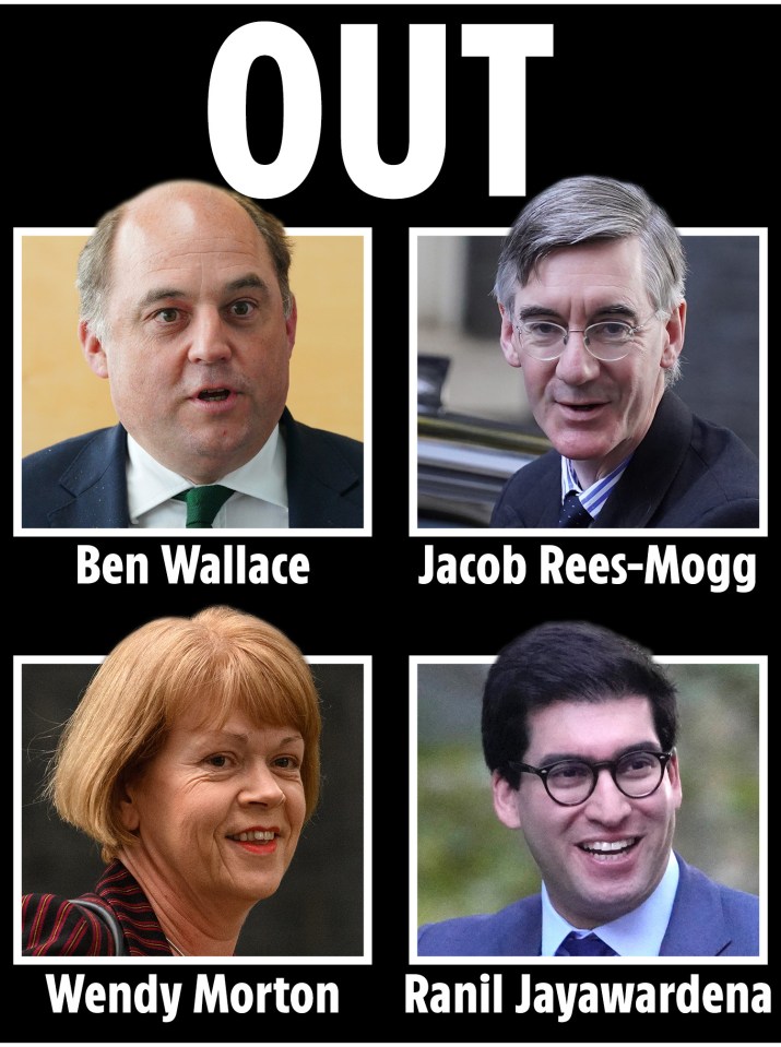 Ben Wallace, Jacob Rees-Mogg, Wendy Morton and Ranil Jayawardena will all get the boot