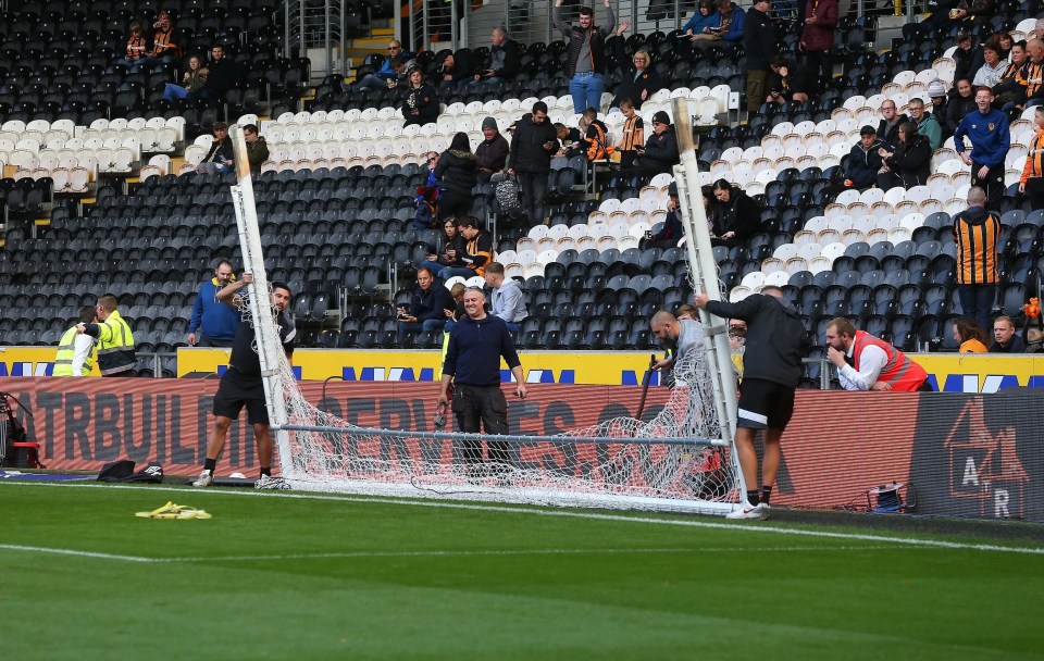 The game was delayed because the goals were too big